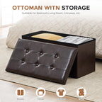 oakvivo 30 Inches Folding Storage Ottoman Bench, Ottoman PU Leather Tuffed End of Bed Bench, Foot Rest with Rivet Design, Ottoman with Storage for Living Room, Bedroom, Entryway, Coffee Brown
