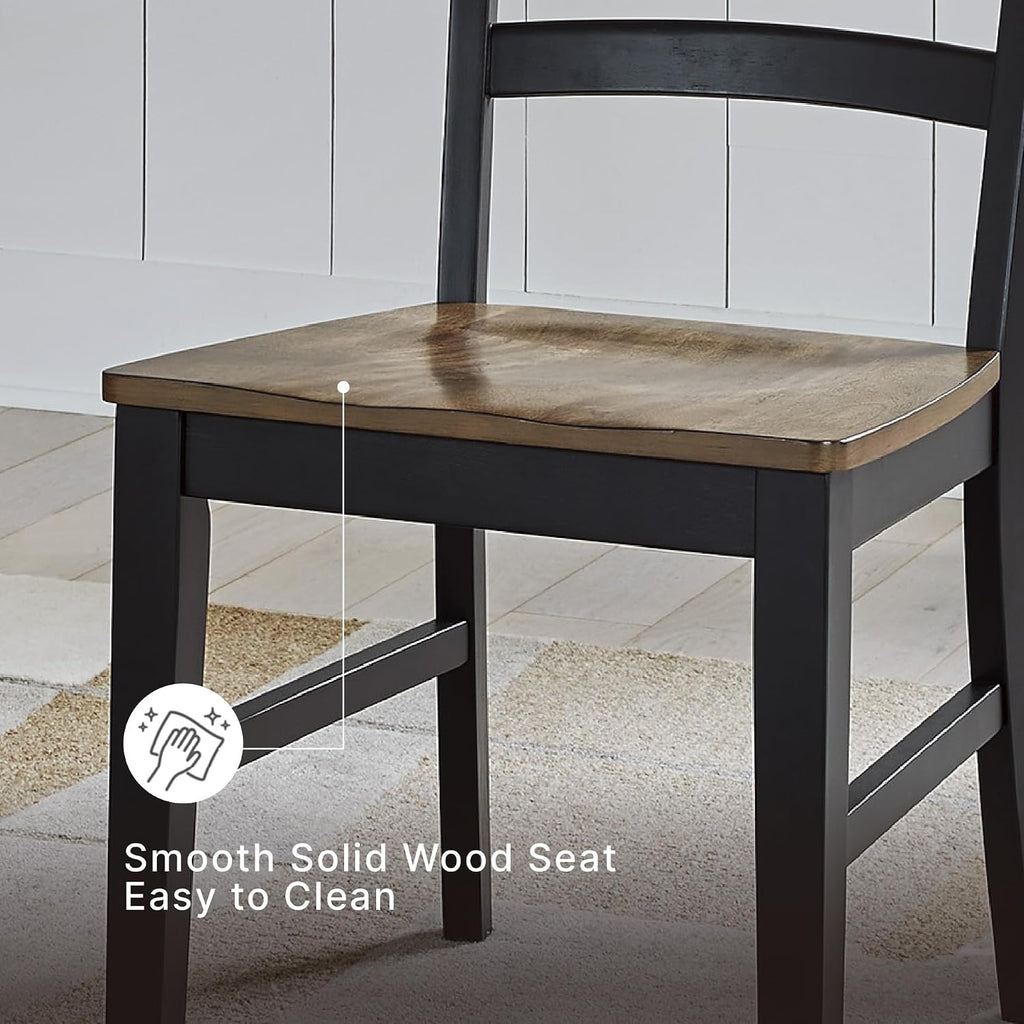Signature Design by Ashley Wildenauer Dining Chairs Set of 2, Modern Ladderback Dining Chairs with Solid Wood Frame, Two-Tone Finish, Contoured Seat, Black/Brown | Solid wood frame, Mango veneer and MDF substrate seat, Modern ladderback, 250 lb capacity