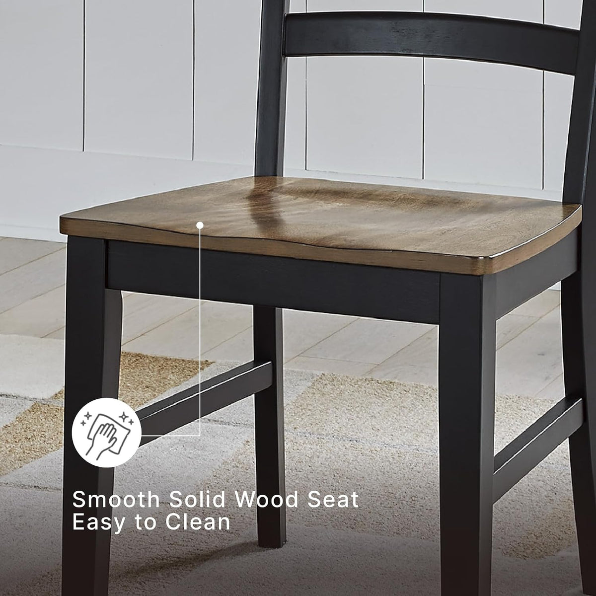 Signature Design by Ashley Wildenauer Dining Chairs Set of 2, Modern Ladderback Dining Chairs with Solid Wood Frame, Two-Tone Finish, Contoured Seat, Black/Brown | Solid wood frame, Mango veneer and MDF substrate seat, Modern ladderback, 250 lb capacity