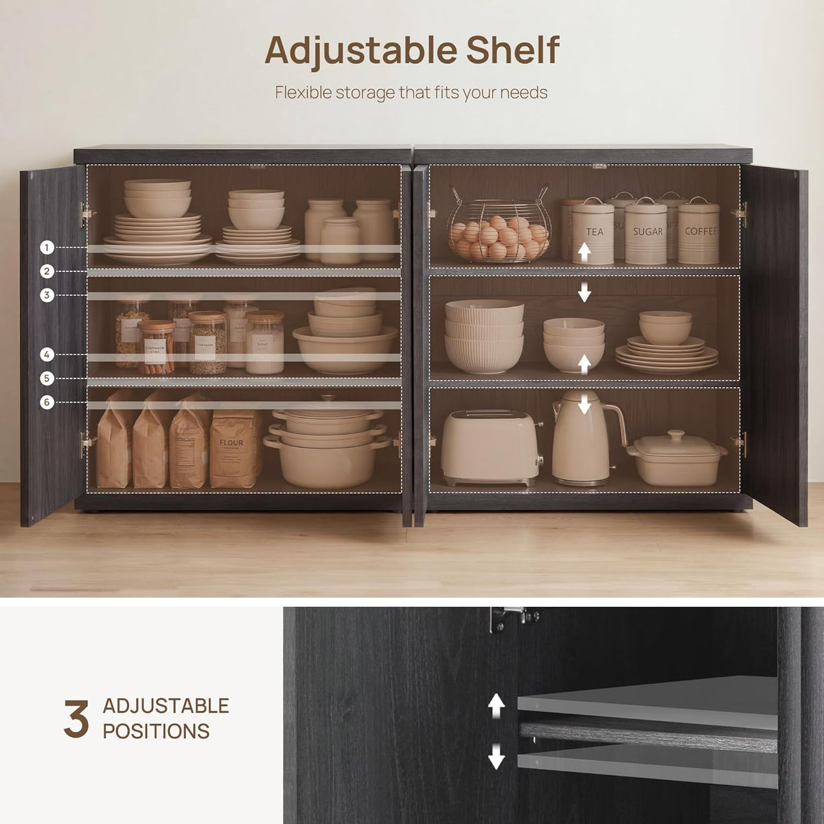 SICOTAS Buffet Cabinet with Storage Accent Sideboard Modern Credenza with Doors & Shelves Fluted Media Console Mid Century Coffee Bar Table for Living Room Kitchen Dining Room Hallway(3PCS)