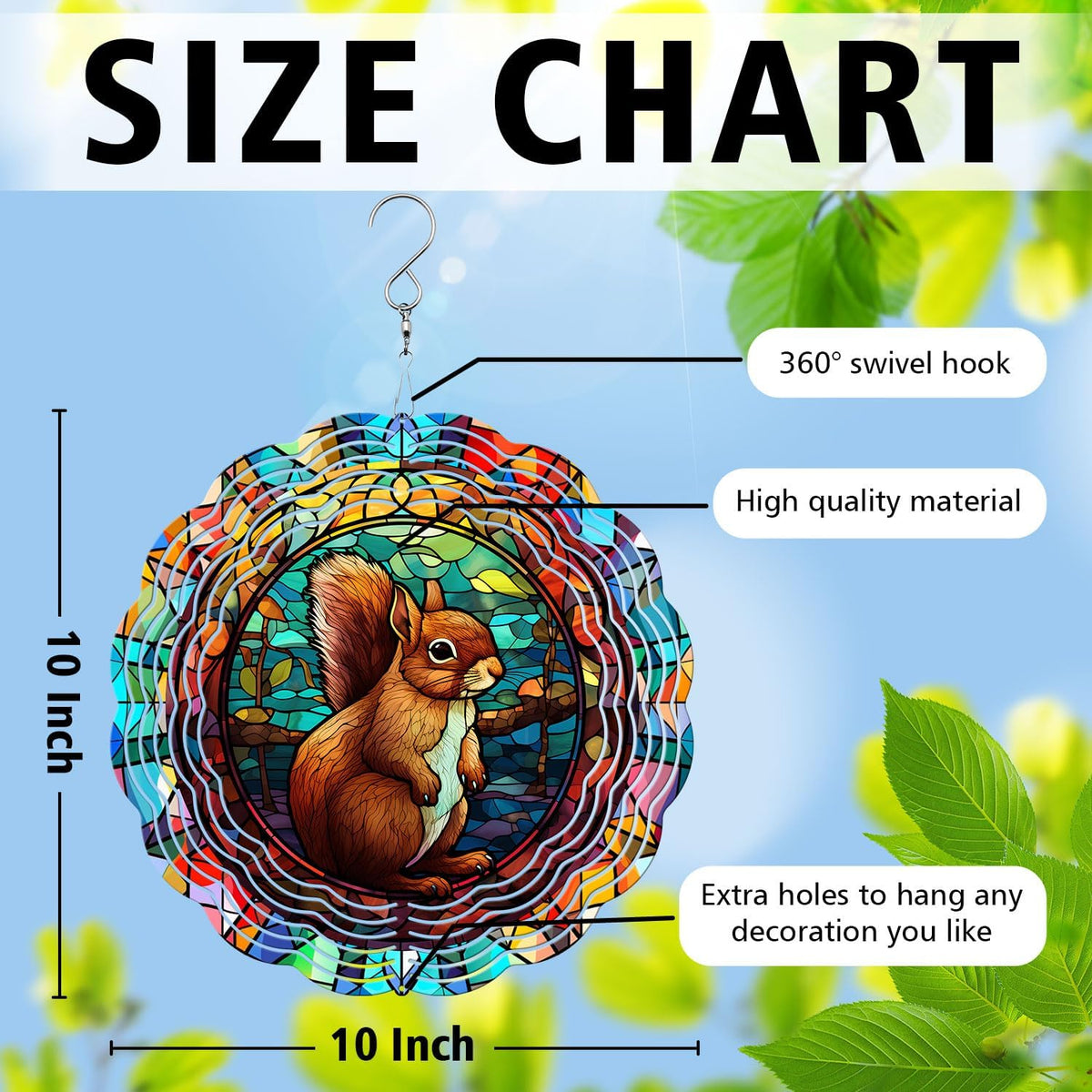 Squirrel Yard and Garden Wind Spinner, Unique 3D Hanging Squirrel Wind Spinner