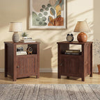 ChooChoo Farmhouse Nightstands Set of 2, Rustic Vintage End Side Table with Storage and Open Shelf, Small Bedside Tables for Bedroom, Walnut