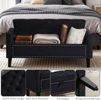47in Velvet Storage Ottoman Bench with Arms, Upholstered Storage Bench with Wooden Legs, Storage Bench for Bedroom, Living Room, Entryway, Black
