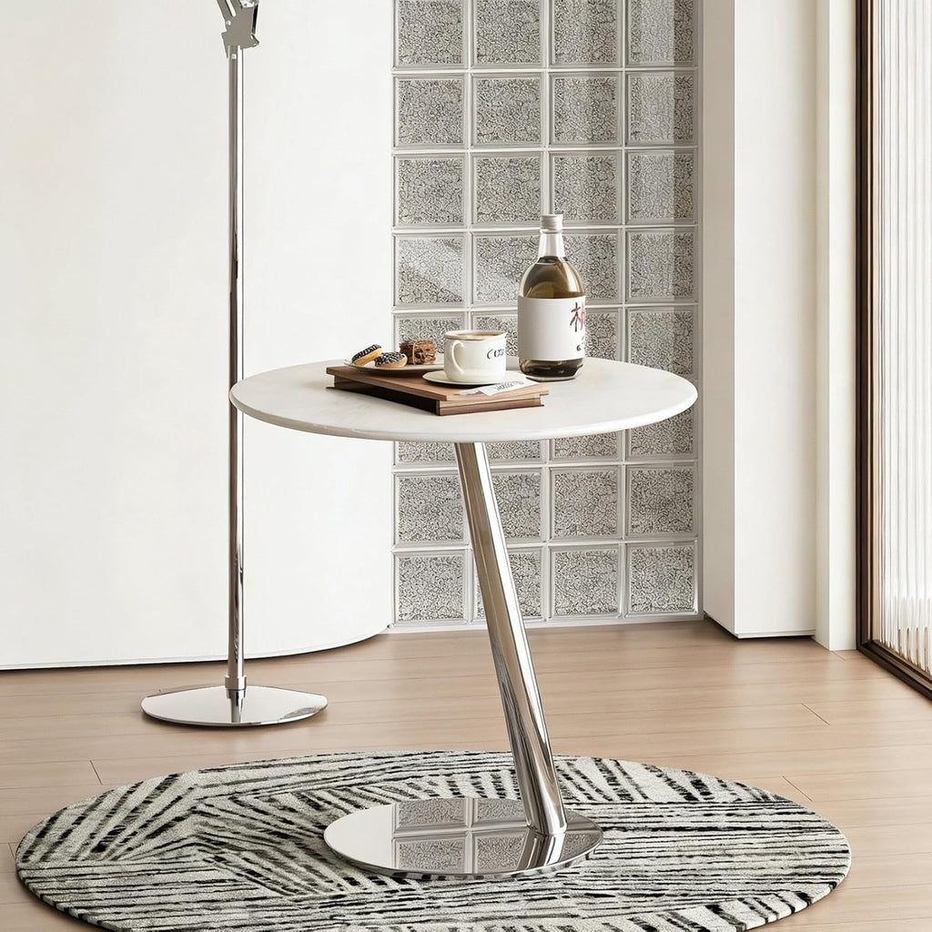 Round Marble Side Table – Modern Minimalist & Luxe Style – Suitable for Living Room, Sofa-Side, or Bedside Use