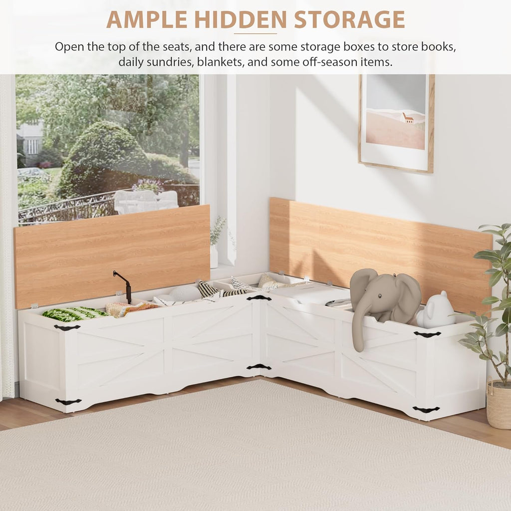 L Shape Storage Bench, Kitchen Breakfast Nook Bench, Farmhouse Corner Bench with Storage for Entryway, Dining Room, Kitchen