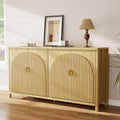 Sideboard Cabinet with Storage - 63” Large Kitchen Buffet Table, Adjustable Shelf & 4 Fluted Doors Farmhouse Coffee Bar for Living Room Dining Room Entryway, Wood