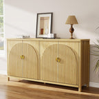 Sideboard Cabinet with Storage - 63” Large Kitchen Buffet Table, Adjustable Shelf & 4 Fluted Doors Farmhouse Coffee Bar for Living Room Dining Room Entryway, Wood