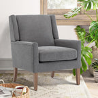 COLAMY Modern Wingback Living Room Chair Set of 2, Upholstered Fabric Accent Armchair, Single Sofa Chair with Lounge Seat and Wood Legs for Bedroom/Office/Reading Spaces, Gery
