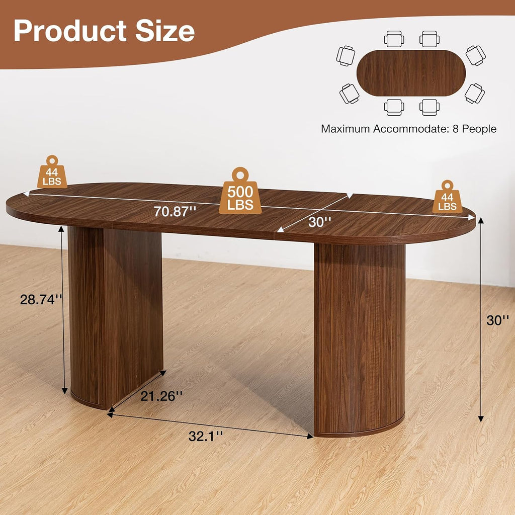HOMMPA 70.8" Oval Dining Table for 4 6 Person Kitchen Table with Semi-Cylindrical Legs Base Large Wooden Round Dining Room Table Modern Farmhouse Dinner Tables for Kitchen Dining Living Room Walnut