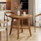 31.5-Inch Round Dining Table for 2-4, Solid Wood Farmhouse Kitchen Table for Living Room, Dining Room, Apartment (Brown)