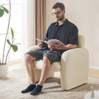 Furniliving 30.5" Chenille Accent Chair, Modern Upholstered Armchair with Solid Wood Legs, Comfy Reading Chair for Living Room Bedroom, Wide Single Sofa Chair（White，Set of 1）