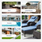 Belord Wicker Outdoor Chaise Lounge Patio Recliner - 75 Inch Adjustable Chaise Lounge with Soft Pillow Removable Cushions, All Weather Rattan Pool Lounge Chair for Poolside Deck Brown/Blue