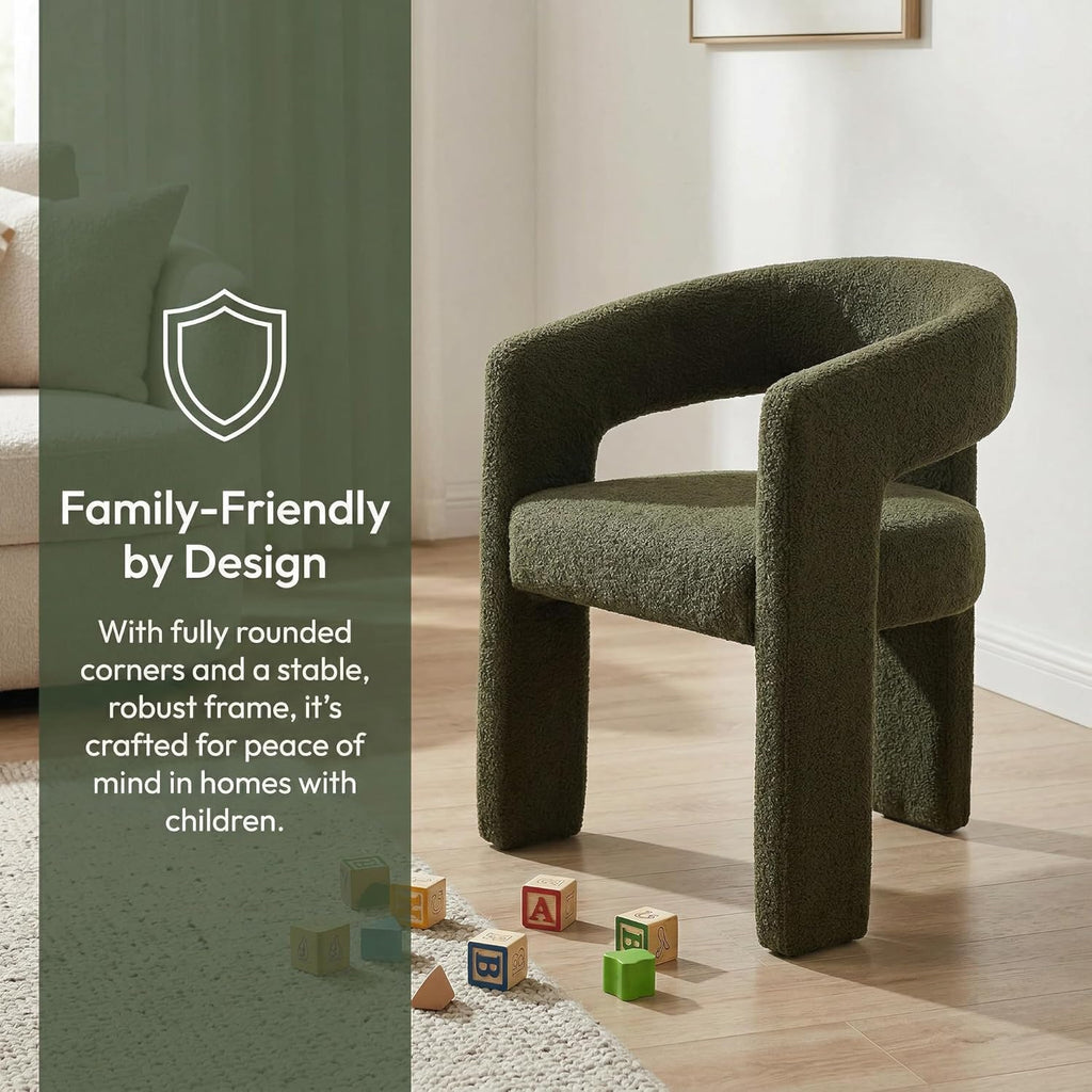 Hyfirm Modern Barrel Dining Chairs Set of 4, Comfy Sherpa Upholstered Accent Dining Room Chairs with Arms for Kitchen Living Room Bedroom Reception, Green