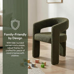 Hyfirm Modern Barrel Dining Chairs Set of 4, Comfy Sherpa Upholstered Accent Dining Room Chairs with Arms for Kitchen Living Room Bedroom Reception, Green