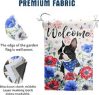 4th of July Boston Terrier Garden Flag Red White Blue Floral Dog Yard Flags Small Memorial Independence Day Banner 12x18 Double Sided for Outside Outdoor Patriotic Decor