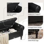 YOUDENOVA 51” Ottoman with Storage, Upholstered Storage Ottoman Bench with Rolled Arms, PU Leather Storage Bench for Bedroom, Living Room, Entryway, Black