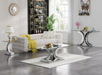 Luxury Silver Glass End Table,Sqaure Sofa Side Table with Shiny Mirrored C-Shape Stainless Steel Base,Clear Glass Accent End Table Bedside Table Nightstand for Living Room Bedroom Office