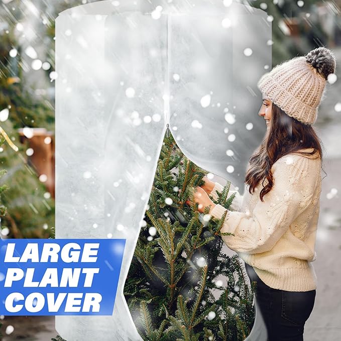 WILLBOND 2 Pcs 79 x 95 Inches Rounded Top Plant Covers Freeze Protection for Winter Cylindrical Frost Cloths Shrub Frost Covers with Zipper Drawstring for Shrub Bush Fruit Tree Potted