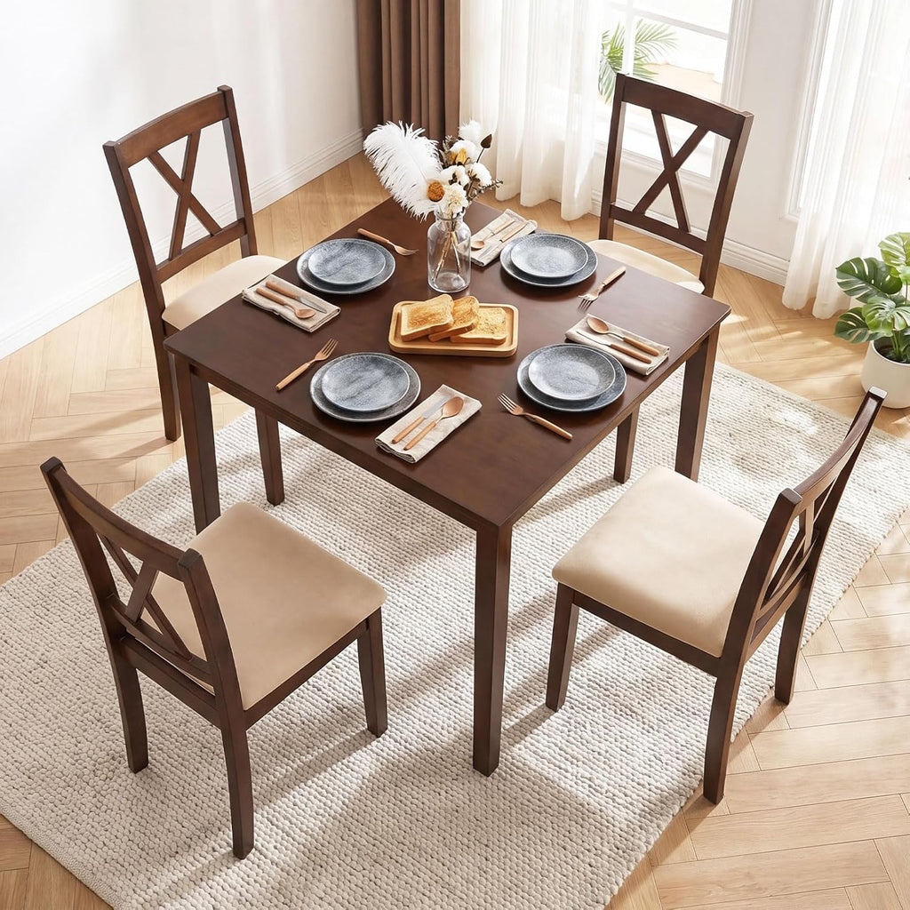 Giantex Dining Table for 4, 35.5" Square Kitchen Table with Solid Rubber Wood Legs, Wooden Dinner Table for Living Dining Room, Dinette, Home Office, Apartment, Walnut