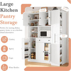 70 Inch Buffet with Hutch and Pull-Out Side Cabinet, White | White P2 MDF, kitchen or dining room, 7-tier side organizer, door shelves, adjustable shelves, open workstation, 52.8 in W