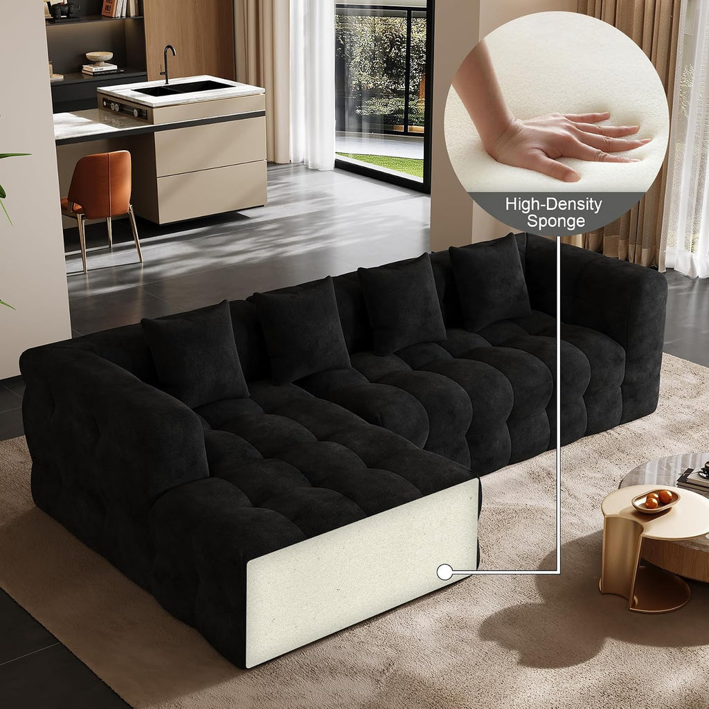 120" Oversized Modular Sectional Couch,Cloud Sectional Sofa with Deep Seat, Modern Modular Couch with 4 Throw Pillows,L-Shaped Chenille Sofa Couches with Left Facing Chaise for Living Room, Black