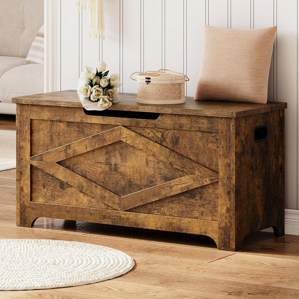 GAOMON Storage Chest, Wooden Storage Bench, Modern Style Lift-Top Shoes Bench with Safety Hinge for Entryway, Bedroom, Living Room, Supports 300 Lb and Easy Assembly