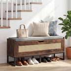 Giantex Rattan Shoe Bench, Flip-Top Entryway Bench with Removable Padded Seat & Hidden Storage, Wooden Shoe Storage Chest with Metal Legs for Bedroom, Hallway, 440 lbs Max Load (Rustic Brown & Black)