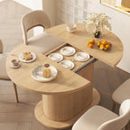39.37'' to 55.12'' Round Extendable Dining Table for 4-8 People, Expandable Wood Dining Table with Removable Leaf, Space Saving Modern Kitchen Table with Pedestal Base, Natural