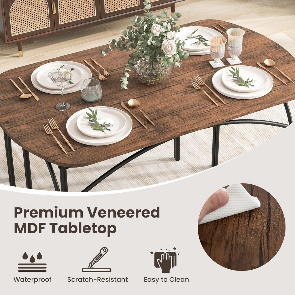 GOFLAME 3-Piece Dining Table Set for 4, Wooden Kitchen Table and 2 Benches Set with Metal Frame, Space-Saving Dinette Set for Living Room, Dining Room, Breakfast Nook, Small Space