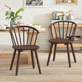 LUE BONA Walnut Dining Chairs Set of 2, Farmhouse Wood Dining Chairs with Semicircular Backrest, Spindle Dining Chair for Kitchen and Dining Room, 18 Inch