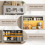 GAOMON 69" Pantry Cabinet with LED Light & Charging Station, Kitchen Pantry Storage Cabinet with Drawer & Adjustable Shelves, Coffee Bar Table for Kitchen Room, Living Room, Dining Room, Grey
