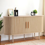 Grepatio 55" Sideboard Buffet Cabinet with Fluted Slide Doors, Tambour Storage Cabinet with Shelves, Modern Credenza Sideboard Buffet Console Cabinets for Living Room Hallway Entryway (Natural)