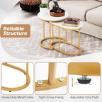 LDAILY Nesting Coffee Table Set with Marble-Look Top, 2-Piece | Golden Steel Frame, Easy Assembly, Accent Stacking Side Table, for Bedroom, Living Room, Apartment