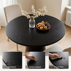 Comfy to go 35" Round Dining Table Wood for 2-3, Modern Farmhouse Kitchen Table with Concrete Pedestal Base, Small Circle Dining Table for Kitchen Living Room (Black)