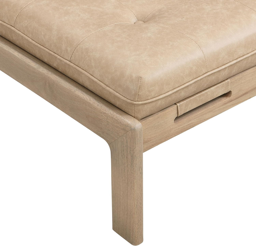 Merax 48.4" Rectangle Tufted Upholstered Cocktail Ottoman, Leather Ottoman Coffee Table, PU Leather Ottoman for Living Room, Bedroom, Office,Taupe Brown