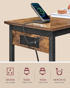 VASAGLE Bar Table with Power Outlets, Computer Desk, 47.2" W | Stable Metal Structure, Modern Basic, Rustic Brown and Matte Black, BARNET Collection ULBT121K01