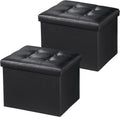 Bsketa Storage Ottoman Bench, 17" Folding Leather Foot Rest,Black 2 Pack | Ottoman with Storage, Thicker Foam Padded Seat, Living Room, Dorm, Bedroom, Load 330 lbs, Easy to install, 17x13x13in