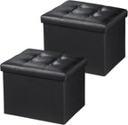 Bsketa Storage Ottoman Bench, 17" Folding Leather Foot Rest,Black 2 Pack | Ottoman with Storage, Thicker Foam Padded Seat, Living Room, Dorm, Bedroom, Load 330 lbs, Easy to install, 17x13x13in