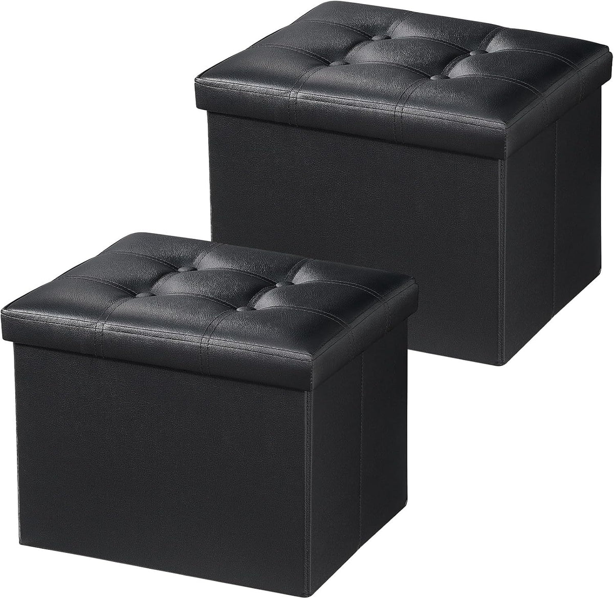 Bsketa Storage Ottoman Bench, 17" Folding Leather Foot Rest,Black 2 Pack | Ottoman with Storage, Thicker Foam Padded Seat, Living Room, Dorm, Bedroom, Load 330 lbs, Easy to install, 17x13x13in
