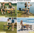 Anbte 3ft Camping Table Foldable with Storage Net and Bag, 3 Adjustable Heights High 27.5" Aluminum Camping Table Portable, for Outdoor Indoor Backyard BBQ Cooking Party Picnic Beach, Light Oak Grain