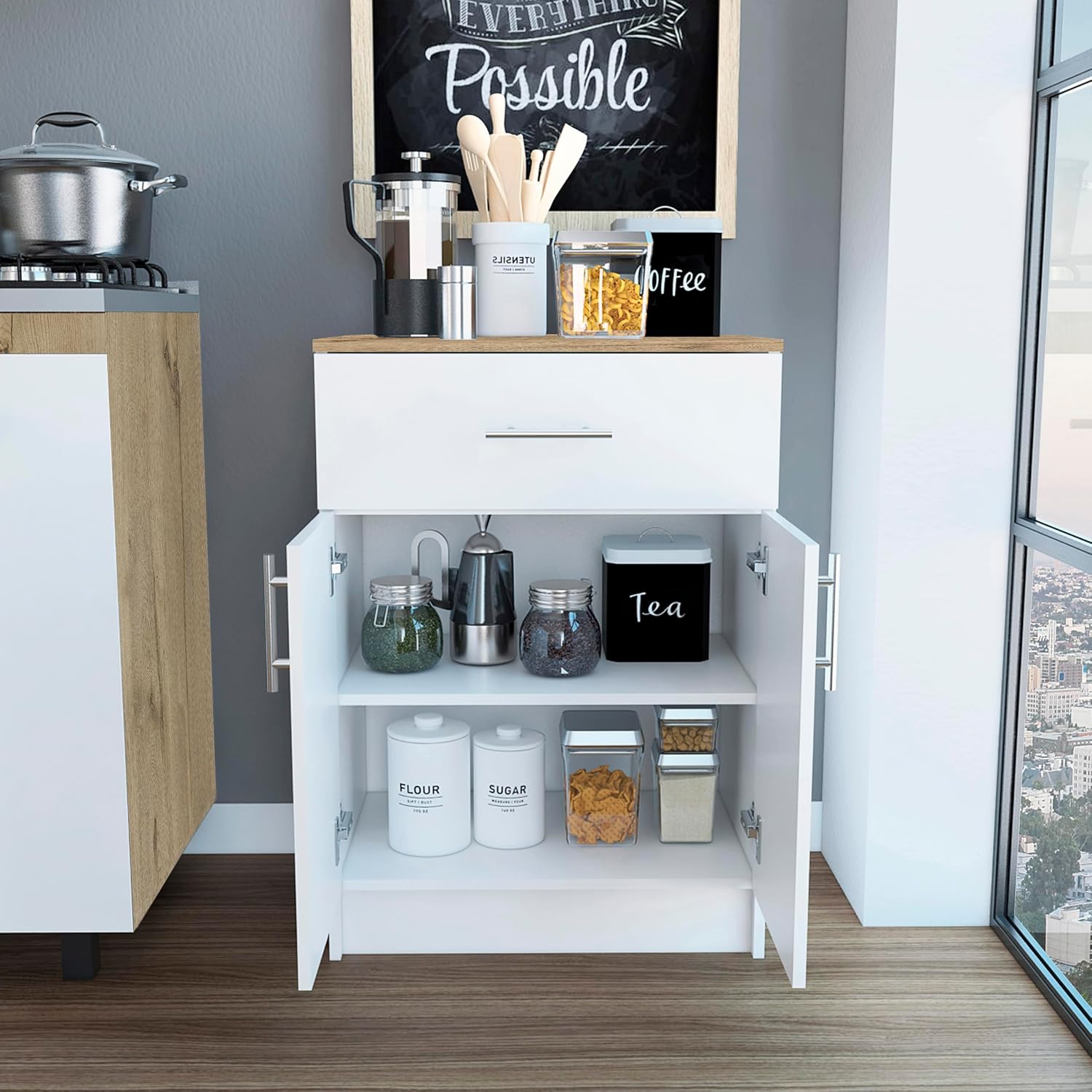 Pantry Cabinet,One Drawer,One Double Door Cabinet with Two Shelves,for Kitchen,Dining Room