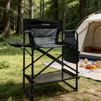 27" Tall Camping Director Chair Oversized with Side Table, Heavy Duty Folding Lawn Chair Outdoor for Makeup Artist, Sports Event, Supports 330LBS
