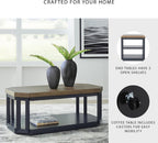 Signature Design by Ashley Landocken Contemporary Occasional Table Set with Open Shelves and Casters, Set of 3, Light Brown & Blue