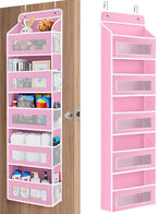 JARLINK Over the Door Organizer for Bedroom, Pantry, Bathroom, 5 Shelf Pink | Anti-Tilt Design, 44 lb Load Capacity, Hanging Door Organizer with 5 Large Capacity Pockets, Behind Door Storage for Nursery