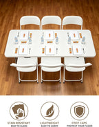 6Ft Folding Table, Heavy Duty Fold-in-Half Portable Plastic White | HDPE portable table indoor outdoor. Camp table, picnic table, party use. Lightweight holds 350 lbs. Easy fold side table