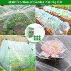 Garden Mesh Netting Kit,10 x 30FT Ultra Fine Netting with 6 Sets Fiberglass Garden Hoops for Raised Beds Vegetable Plants Fruits Greenhouse Row Cover Birds Animals Barrier Protection Net
