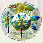 Small Wind Spinner for Outdoor, Kinetic Wind Spinner & Sculpture with Butterfly Cutout Blades & Yellow Acrylic Beads, Decorative Windmill Metal Yard Art for Patio, Lawn & Flower Bed