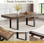 7-Piece Extendable Dining Table Set for 6, 63-78 Inch Rustic Brown Kitchen Table Set with 6 Grey Tufted Chairs Farmhouse Wood Expandable Dining Room Table Set 6 for Kitchen Dining
