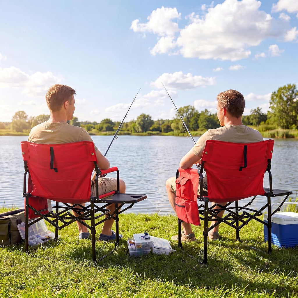 Romswi 2Pack Director Chairs for Outdoor, Folding Camping Chair, Compact Directors Chair Side Table and Side Bag, Heavy Duty Oversize Chair for Beach Fishing Picnic, Holds up to 400 lbs Red