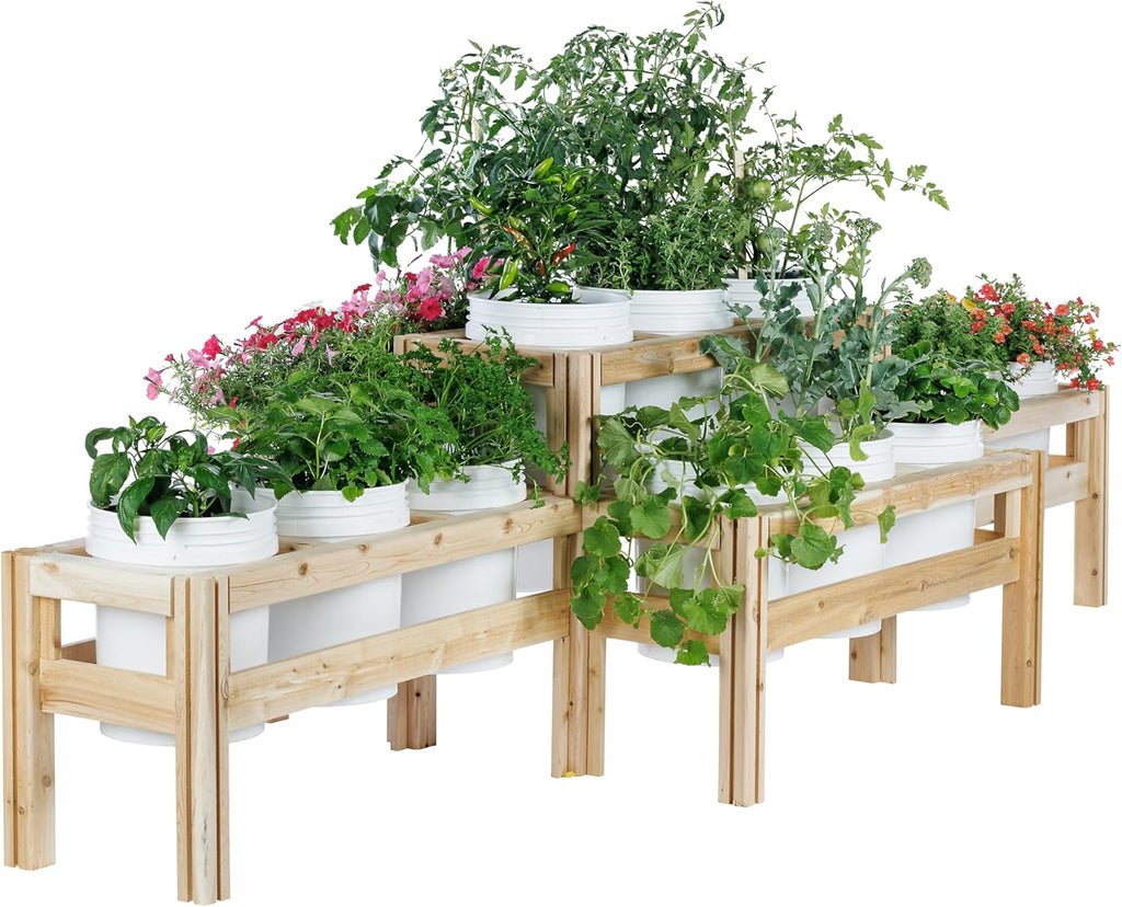 Greenes Fence Two-Tiers Fifteen Bucket Elevated Cedar Wood Garden Frame, 125 in. x 43 in. x 30 in. - Made in USA with North American Cedar
